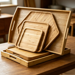 Bamboo Serving Tray and Plate Set